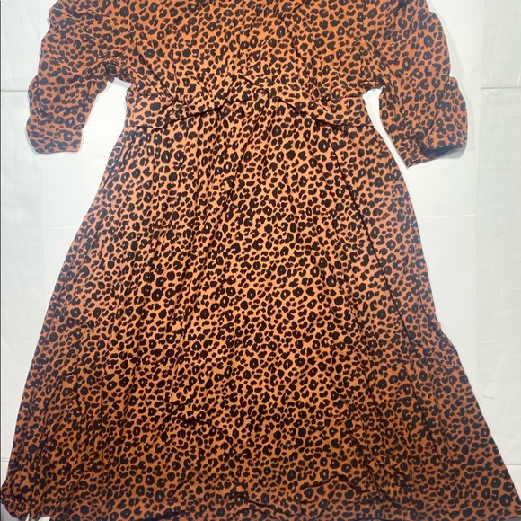 Kiyonna Brown & Black Cheetah Print Midi Dress With Ruching On The Sleeve 14-16 - Picture 5 of 13